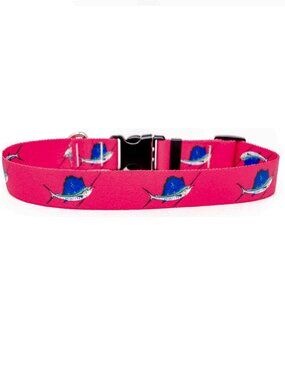 Size Large Pink Sailfish Marlin Fishing Dog Collar by Yellow Dog